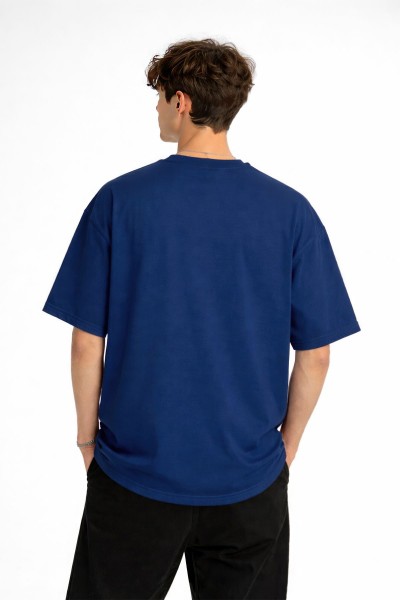 Deer - Oversize Erkek Tişört Koyu Mavi