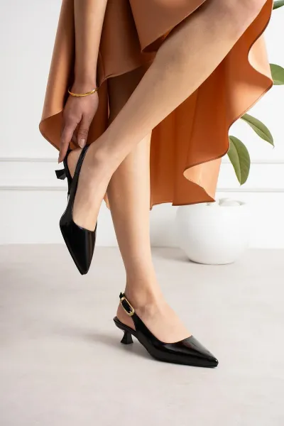 Kısa - Fındık Topuklu Kadın Ayakkabı 4 cm RUGAN SİYAH
