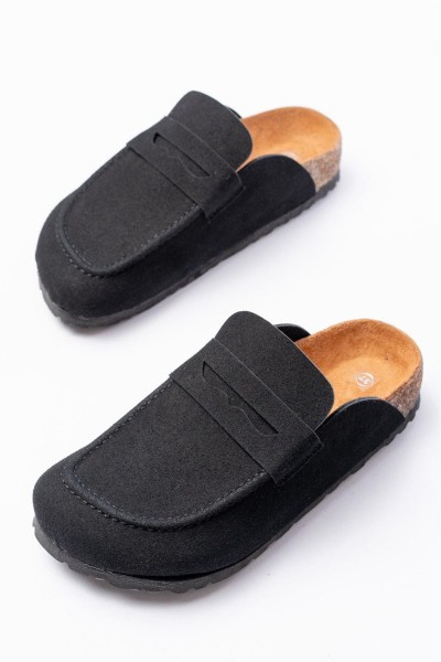 LUVRA Bağcıksız Hakiki Süet Deri Kadın Günlük Mantar Taban Loafer Klasik Ayakkabı HDMT - Siyah LUVRA Bağcıksız Hakiki Süet Deri Kadın Günlük Mantar Taban Loafer Klasik Ayakkabı HDMT - Siyah
