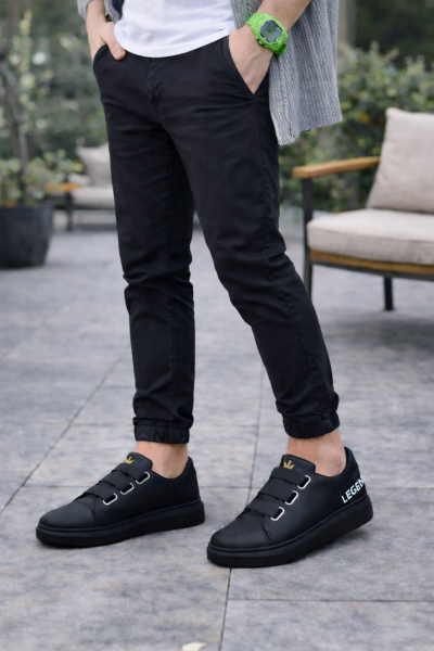 JY029 Mono Bağcıksız 3 Bantlı Lastikli Legend Cilt Erkek Günlük Sneaker Ayakkabı CST - Siyah JY029 Mono Bağcıksız 3 Bantlı Lastikli Legend Cilt Erkek Günlük Sneaker Ayakkabı CST - Siyah