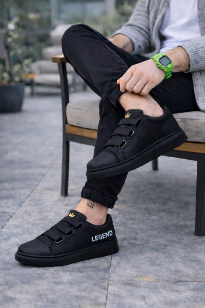 JY029 Mono Bağcıksız 3 Bantlı Lastikli Legend Cilt Erkek Günlük Sneaker Ayakkabı CST - Siyah JY029 Mono Bağcıksız 3 Bantlı Lastikli Legend Cilt Erkek Günlük Sneaker Ayakkabı CST - Siyah