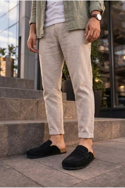JY0456 Rayn Bağcıksız Hakiki Süet Deri Erkek Günlük Mantar Taban Loafer Klasik Ayakkabı HDMT - Siyah JY0456 Rayn Bağcıksız Hakiki Süet Deri Erkek Günlük Mantar Taban Loafer Klasik Ayakkabı HDMT - Siyah