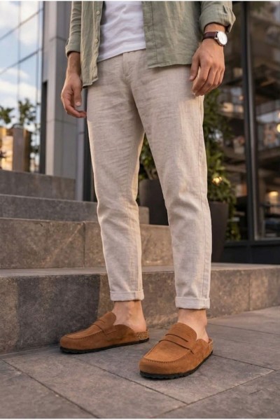 JY0456 Rayn Bağcıksız Hakiki Süet Deri Erkek Günlük Mantar Taban Loafer Klasik Ayakkabı HDMT - Taba JY0456 Rayn Bağcıksız Hakiki Süet Deri Erkek Günlük Mantar Taban Loafer Klasik Ayakkabı HDMT - Taba