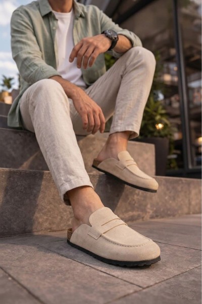 JY0456 Rayn Bağcıksız Hakiki Süet Deri Erkek Günlük Mantar Taban Loafer Klasik Ayakkabı HDMT - Krem JY0456 Rayn Bağcıksız Hakiki Süet Deri Erkek Günlük Mantar Taban Loafer Klasik Ayakkabı HDMT - Krem