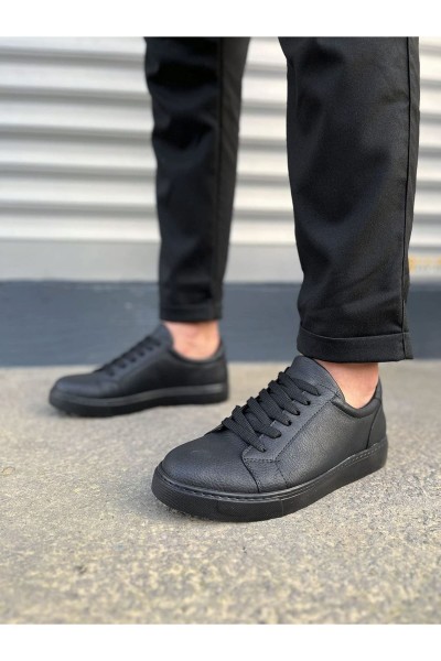 JY165 Elite Bağcıklı Cilt Erkek Günlük Sneaker Ayakkabı CST - Siyah