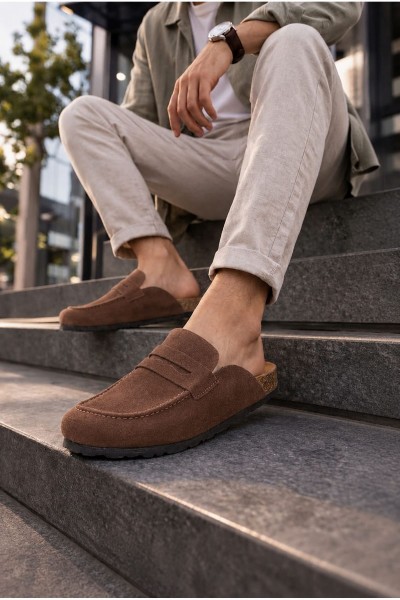 JY0456 Rayn Bağcıksız Hakiki Süet Deri Erkek Günlük Mantar Taban Loafer Klasik Ayakkabı HDMT - Kahve JY0456 Rayn Bağcıksız Hakiki Süet Deri Erkek Günlük Mantar Taban Loafer Klasik Ayakkabı HDMT - Kahve