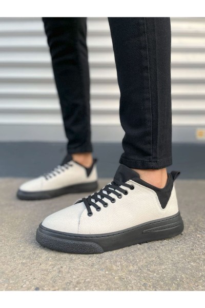 JY204 Flex Bağcıklı Keten Kumaş Erkek Günlük Sneaker Ayakkabı KST - Beyaz/Siyah JY204 Flex Bağcıklı Keten Kumaş Erkek Günlük Sneaker Ayakkabı KST - Beyaz/Siyah