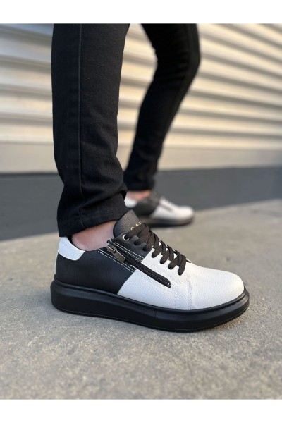 JY155 Warrior Bağcıklı ve Fermuarlı Cilt Erkek Günlük Sneaker Ayakkabı CST - Siyah/Beyaz JY155 Warrior Bağcıklı ve Fermuarlı Cilt Erkek Günlük Sneaker Ayakkabı CST - Siyah/Beyaz
