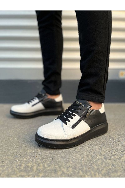 JY155 Warrior Bağcıklı ve Fermuarlı Cilt Erkek Günlük Sneaker Ayakkabı CST - Siyah/Beyaz JY155 Warrior Bağcıklı ve Fermuarlı Cilt Erkek Günlük Sneaker Ayakkabı CST - Siyah/Beyaz