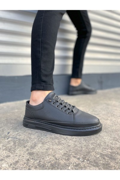 JY0535 Prime Bağcıklı Cilt Erkek Günlük Sneaker Ayakkabı CST - Siyah