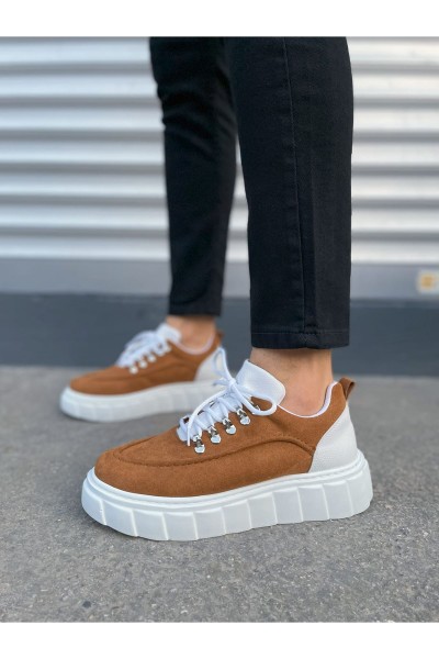 JY010 Cloud Bağcıklı Süet Erkek Günlük Sneaker Ayakkabı SBT - Taba/Beyaz