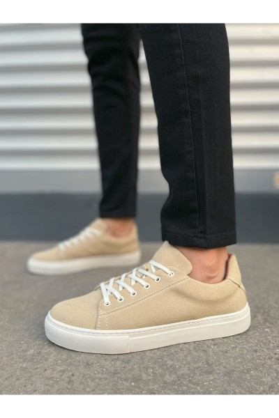 JY122 Mode Bağcıklı Süet Erkek Günlük Sneaker Ayakkabı SBT - Bej