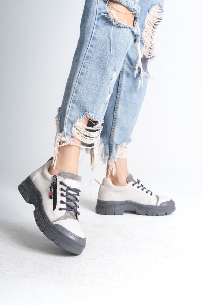 AGATHA Bağcıklı Fermuarlı Ortopedik Taban Kadın Sneaker Spor Ayakkabı CGT - Krem AGATHA Bağcıklı Fermuarlı Ortopedik Taban Kadın Sneaker Spor Ayakkabı CGT - Krem