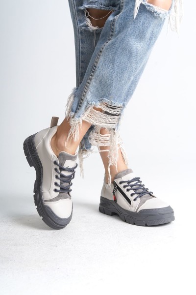AGATHA Bağcıklı Fermuarlı Ortopedik Taban Kadın Sneaker Spor Ayakkabı CGT - Krem AGATHA Bağcıklı Fermuarlı Ortopedik Taban Kadın Sneaker Spor Ayakkabı CGT - Krem