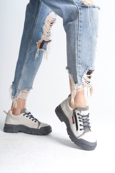 AGATHA Bağcıklı Fermuarlı Ortopedik Taban Kadın Sneaker Spor Ayakkabı CGT - Krem AGATHA Bağcıklı Fermuarlı Ortopedik Taban Kadın Sneaker Spor Ayakkabı CGT - Krem