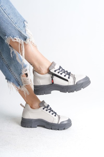 AGATHA Bağcıklı Fermuarlı Ortopedik Taban Kadın Sneaker Spor Ayakkabı CGT - Krem AGATHA Bağcıklı Fermuarlı Ortopedik Taban Kadın Sneaker Spor Ayakkabı CGT - Krem