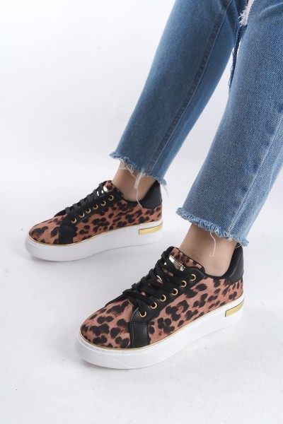 MINA Bağcıklı Ortopedik Taban Leopar Desenli Kadın Sneaker Spor Ayakkabı TBT - Kahverengi MINA Bağcıklı Ortopedik Taban Leopar Desenli Kadın Sneaker Spor Ayakkabı TBT - Kahverengi