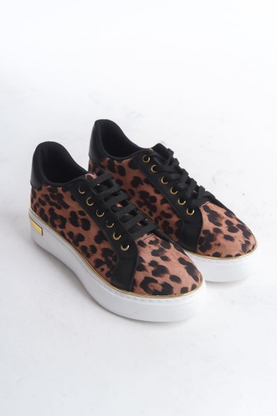 MINA Bağcıklı Ortopedik Taban Leopar Desenli Kadın Sneaker Spor Ayakkabı TBT - Kahverengi MINA Bağcıklı Ortopedik Taban Leopar Desenli Kadın Sneaker Spor Ayakkabı TBT - Kahverengi