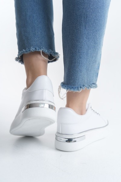MINA Bağcıklı Ortopedik Taban Kadın Sneaker Spor Ayakkabı CBT - Beyaz/Gümüş MINA Bağcıklı Ortopedik Taban Kadın Sneaker Spor Ayakkabı CBT - Beyaz/Gümüş