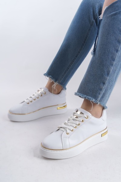 MINA Bağcıklı Ortopedik Taban Kadın Sneaker Spor Ayakkabı CBT - Beyaz/Altın MINA Bağcıklı Ortopedik Taban Kadın Sneaker Spor Ayakkabı CBT - Beyaz/Altın