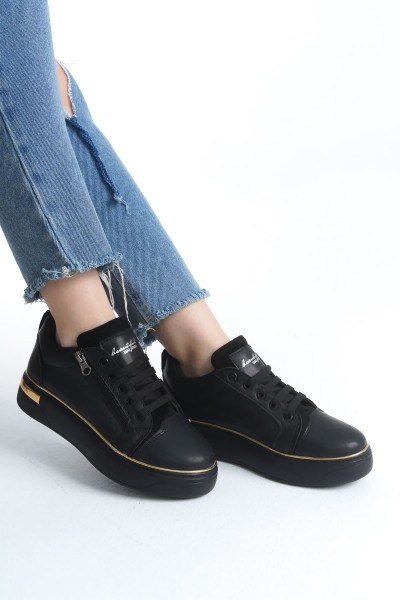 DINA Bağcıklı Fermuarlı Ortopedik Taban Kadın Sneaker Spor Ayakkabı CST - Siyah/Altın DINA Bağcıklı Fermuarlı Ortopedik Taban Kadın Sneaker Spor Ayakkabı CST - Siyah/Altın