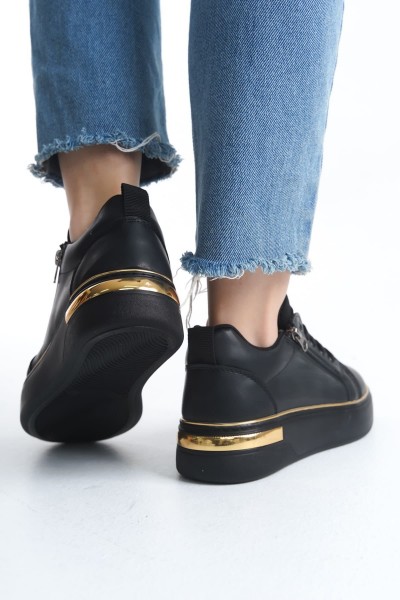DINA Bağcıklı Fermuarlı Ortopedik Taban Kadın Sneaker Spor Ayakkabı CST - Siyah/Altın DINA Bağcıklı Fermuarlı Ortopedik Taban Kadın Sneaker Spor Ayakkabı CST - Siyah/Altın