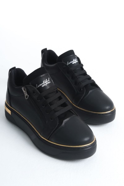 DINA Bağcıklı Fermuarlı Ortopedik Taban Kadın Sneaker Spor Ayakkabı CST - Siyah/Altın DINA Bağcıklı Fermuarlı Ortopedik Taban Kadın Sneaker Spor Ayakkabı CST - Siyah/Altın