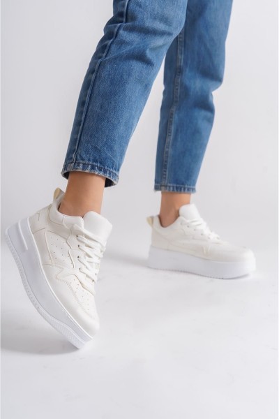 ALESSI Bağcıklı Ortopedik Taban Kadın Sneaker Spor Ayakkabı CBT - Kırık Beyaz ALESSI Bağcıklı Ortopedik Taban Kadın Sneaker Spor Ayakkabı CBT - Kırık Beyaz