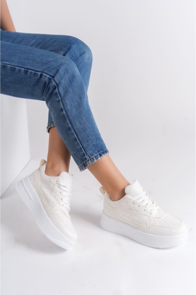 ALESSI Bağcıklı Ortopedik Taban Kadın Sneaker Spor Ayakkabı CBT - Kırık Beyaz ALESSI Bağcıklı Ortopedik Taban Kadın Sneaker Spor Ayakkabı CBT - Kırık Beyaz