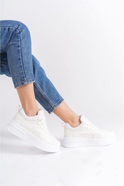 ALESSI Bağcıklı Ortopedik Taban Kadın Sneaker Spor Ayakkabı CBT - Kırık Beyaz ALESSI Bağcıklı Ortopedik Taban Kadın Sneaker Spor Ayakkabı CBT - Kırık Beyaz