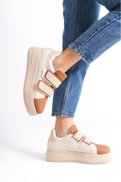 VALENCIA Bağcıksız Cırt Cırtlı Ortopedik Taban Kadın Sneaker Spor Ayakkabı CTT - Ten/Kahve VALENCIA Bağcıksız Cırt Cırtlı Ortopedik Taban Kadın Sneaker Spor Ayakkabı CTT - Ten/Kahve