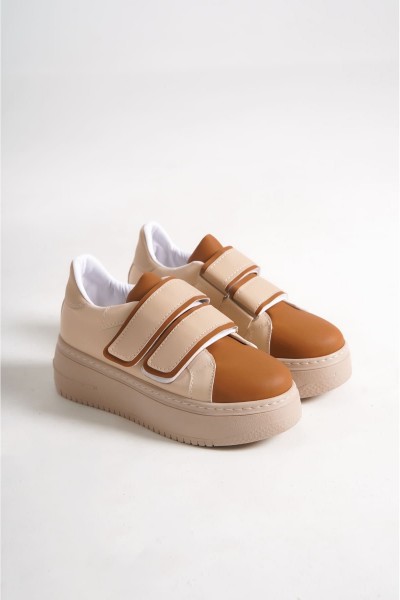 VALENCIA Bağcıksız Cırt Cırtlı Ortopedik Taban Kadın Sneaker Spor Ayakkabı CTT - Ten/Kahve VALENCIA Bağcıksız Cırt Cırtlı Ortopedik Taban Kadın Sneaker Spor Ayakkabı CTT - Ten/Kahve