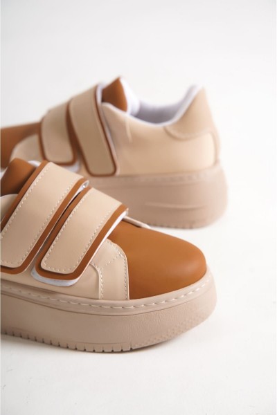 VALENCIA Bağcıksız Cırt Cırtlı Ortopedik Taban Kadın Sneaker Spor Ayakkabı CTT - Ten/Kahve VALENCIA Bağcıksız Cırt Cırtlı Ortopedik Taban Kadın Sneaker Spor Ayakkabı CTT - Ten/Kahve