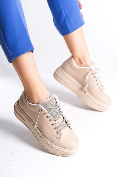 DELLA Bağcıklı Ortopedik Taban Taşlı Kadın Sneaker Spor Ayakkabı CTT - Ten DELLA Bağcıklı Ortopedik Taban Taşlı Kadın Sneaker Spor Ayakkabı CTT - Ten