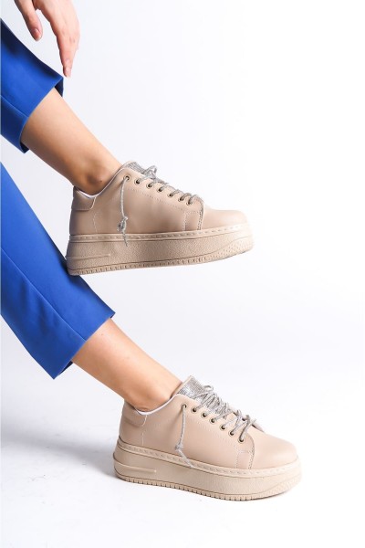 DELLA Bağcıklı Ortopedik Taban Taşlı Kadın Sneaker Spor Ayakkabı CTT - Ten DELLA Bağcıklı Ortopedik Taban Taşlı Kadın Sneaker Spor Ayakkabı CTT - Ten