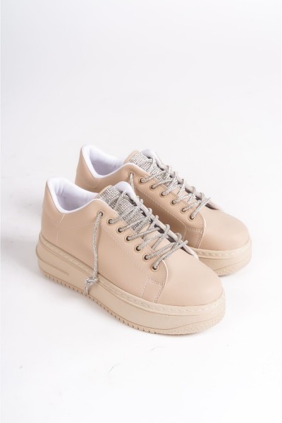 DELLA Bağcıklı Ortopedik Taban Taşlı Kadın Sneaker Spor Ayakkabı CTT - Ten DELLA Bağcıklı Ortopedik Taban Taşlı Kadın Sneaker Spor Ayakkabı CTT - Ten