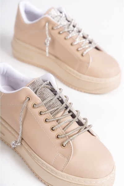DELLA Bağcıklı Ortopedik Taban Taşlı Kadın Sneaker Spor Ayakkabı CTT - Ten DELLA Bağcıklı Ortopedik Taban Taşlı Kadın Sneaker Spor Ayakkabı CTT - Ten