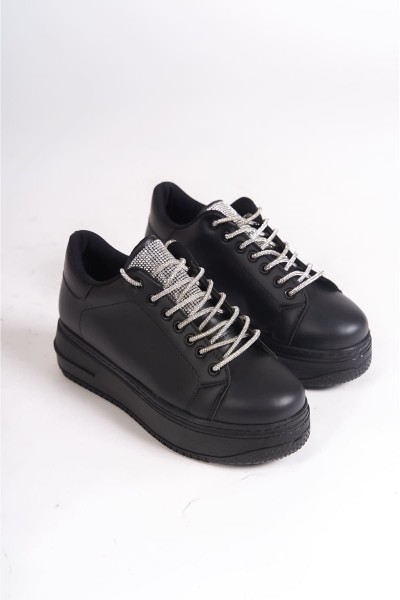 DELLA Bağcıklı Ortopedik Taban Taşlı Kadın Sneaker Spor Ayakkabı CST - Siyah DELLA Bağcıklı Ortopedik Taban Taşlı Kadın Sneaker Spor Ayakkabı CST - Siyah