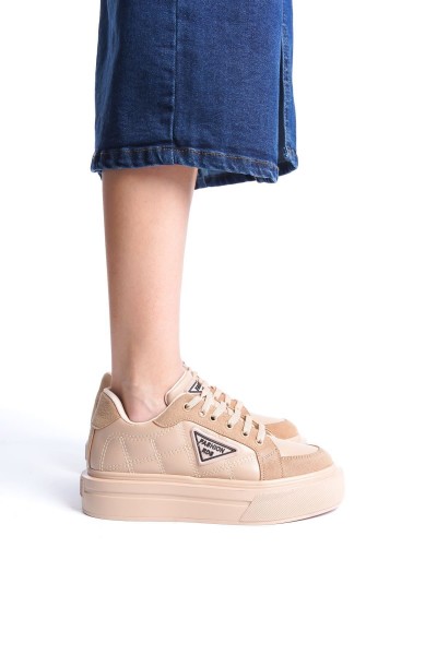 PRAG Bağcıklı Ortopedik Taban Desenli Kadın Sneaker Spor Ayakkabı CTT - Ten PRAG Bağcıklı Ortopedik Taban Desenli Kadın Sneaker Spor Ayakkabı CTT - Ten