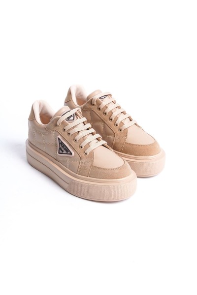 PRAG Bağcıklı Ortopedik Taban Desenli Kadın Sneaker Spor Ayakkabı CTT - Ten PRAG Bağcıklı Ortopedik Taban Desenli Kadın Sneaker Spor Ayakkabı CTT - Ten