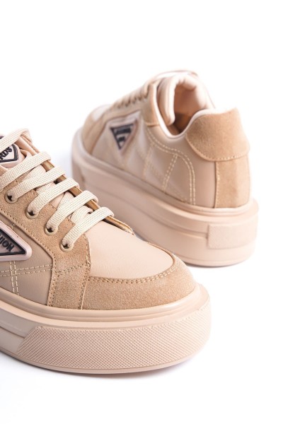 PRAG Bağcıklı Ortopedik Taban Desenli Kadın Sneaker Spor Ayakkabı CTT - Ten PRAG Bağcıklı Ortopedik Taban Desenli Kadın Sneaker Spor Ayakkabı CTT - Ten