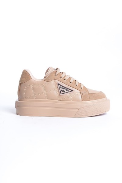 PRAG Bağcıklı Ortopedik Taban Desenli Kadın Sneaker Spor Ayakkabı CTT - Ten PRAG Bağcıklı Ortopedik Taban Desenli Kadın Sneaker Spor Ayakkabı CTT - Ten