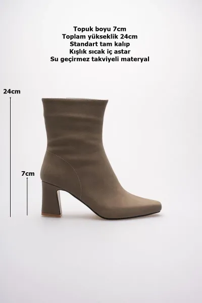 Fiora Kadın Vizon Süet Kalın Topuklu Kışlık Bot Fiora Kadın Vizon Süet Kalın Topuklu Kışlık Bot